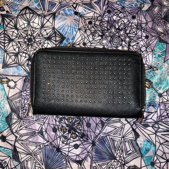 black, gold stud, 2 zip wallet - Picture 1 of 2